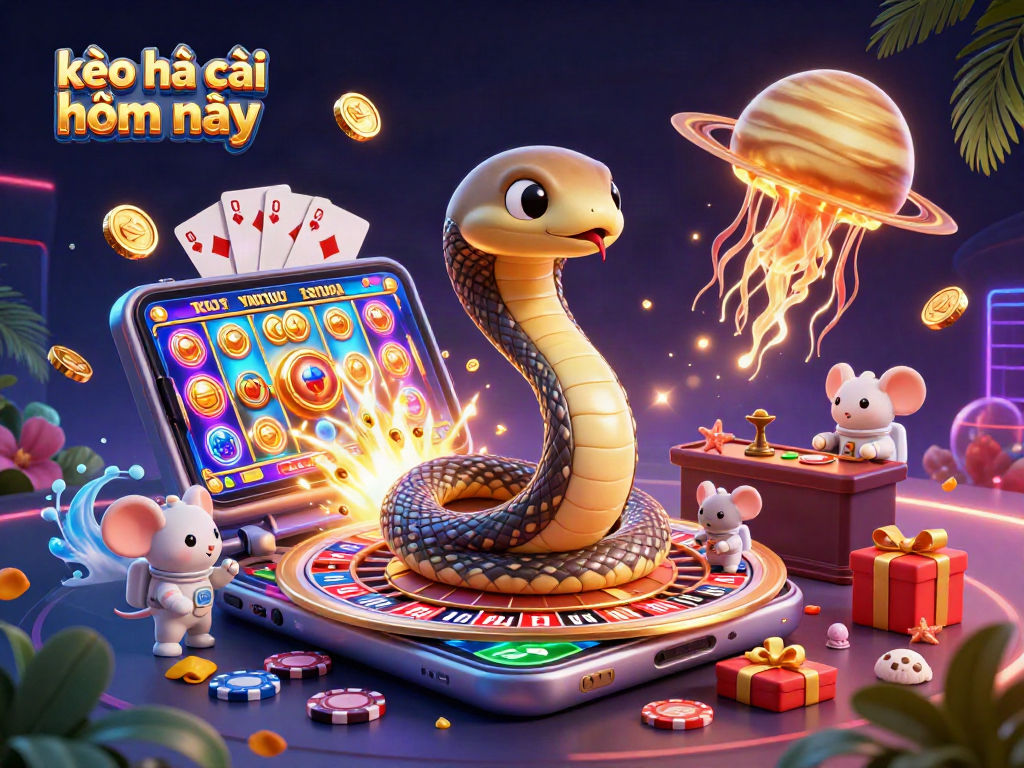 Place bets on kèo nhà cái hôm nay in a vibrant 3D cosmic casino scene with engaging elements.