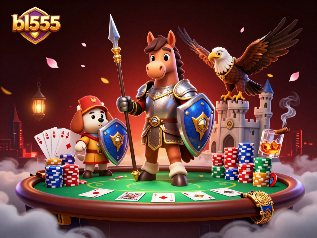 Engage in thrilling gameplay at bl555 with a knight and puppy amidst poker excitement.