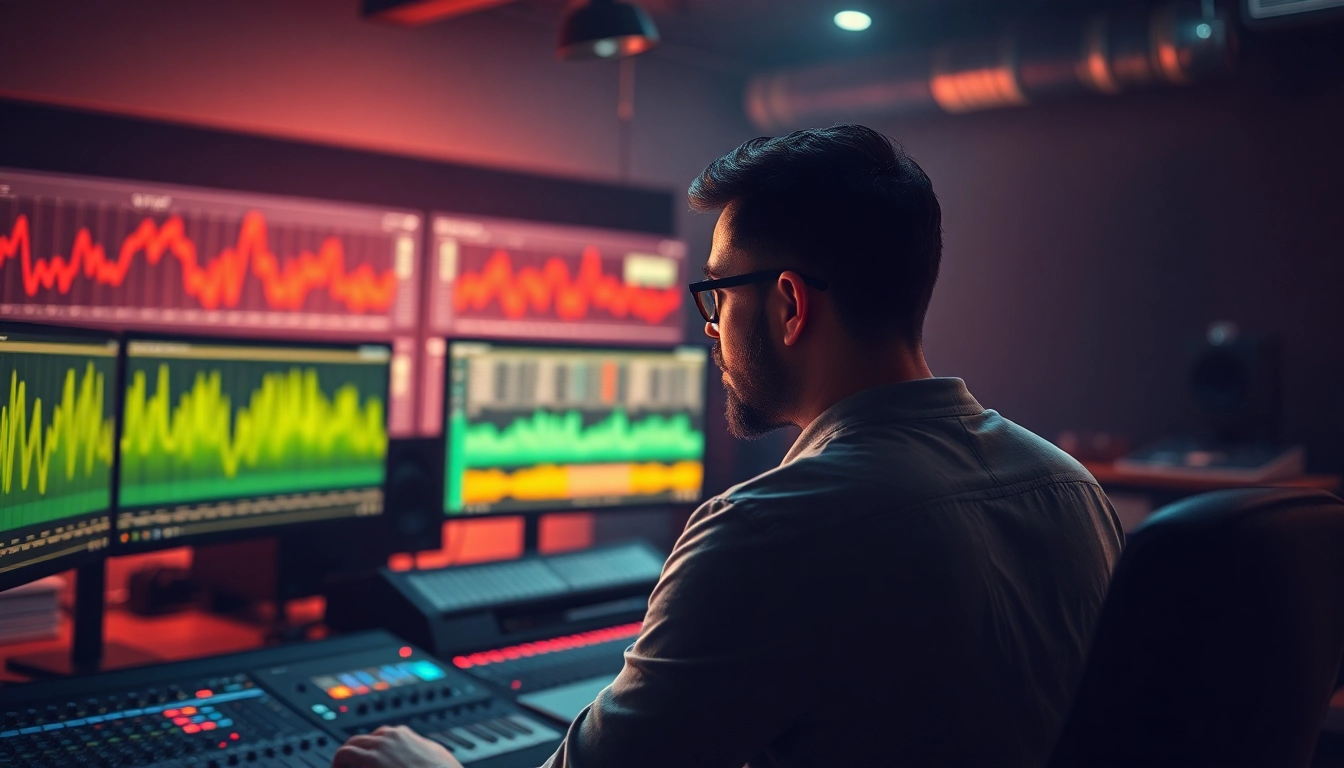 Mastering audio online with a professional engineer in a modern studio.