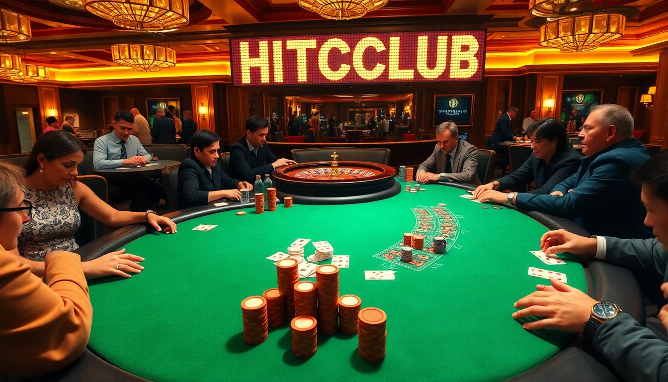 Players enjoying high-stakes poker at HITCLUB, a luxurious casino experience.