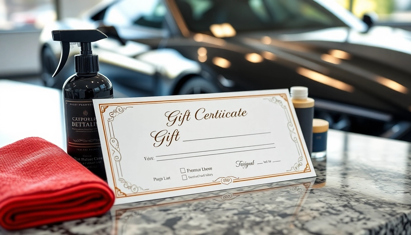 Gift certificate for car detailing beautifully showcased with premium products.