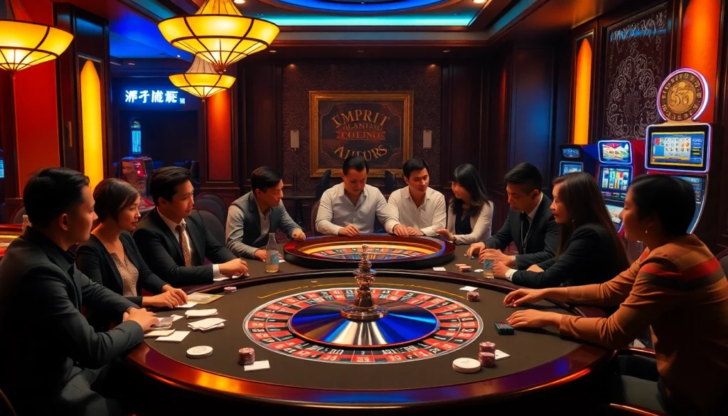 Experience excitement and luxury at NHÀ CÁI UU88 with lively poker games, roulette, and vibrant casino elements.