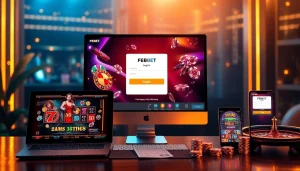 Logging in to FEBET for an exciting online gambling experience with vibrant casino visuals.