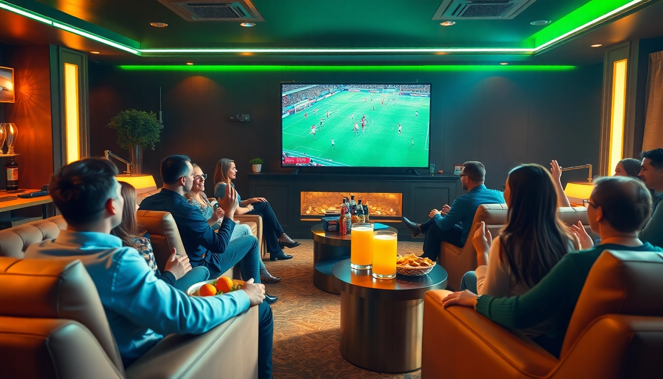 CakhiaTV streaming live soccer match with fans enjoying a premium viewing experience at home.