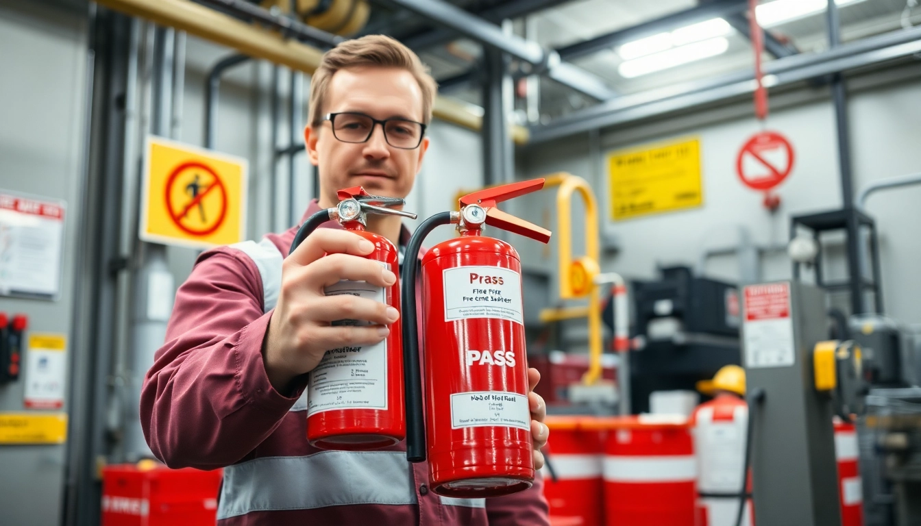 Properly using a pass fire extinguisher in a workplace safety demonstration.