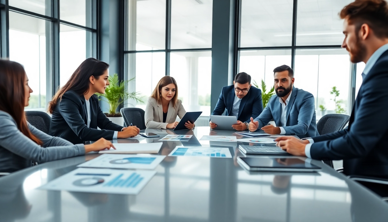 Quickplus Business Consultants engaging in strategic discussions in a modern office setting.