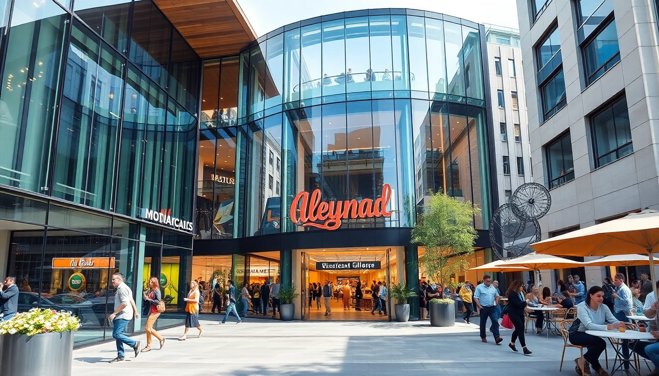 Experience the vibrant essence of a modern establishment with dynamic urban life and architecture.