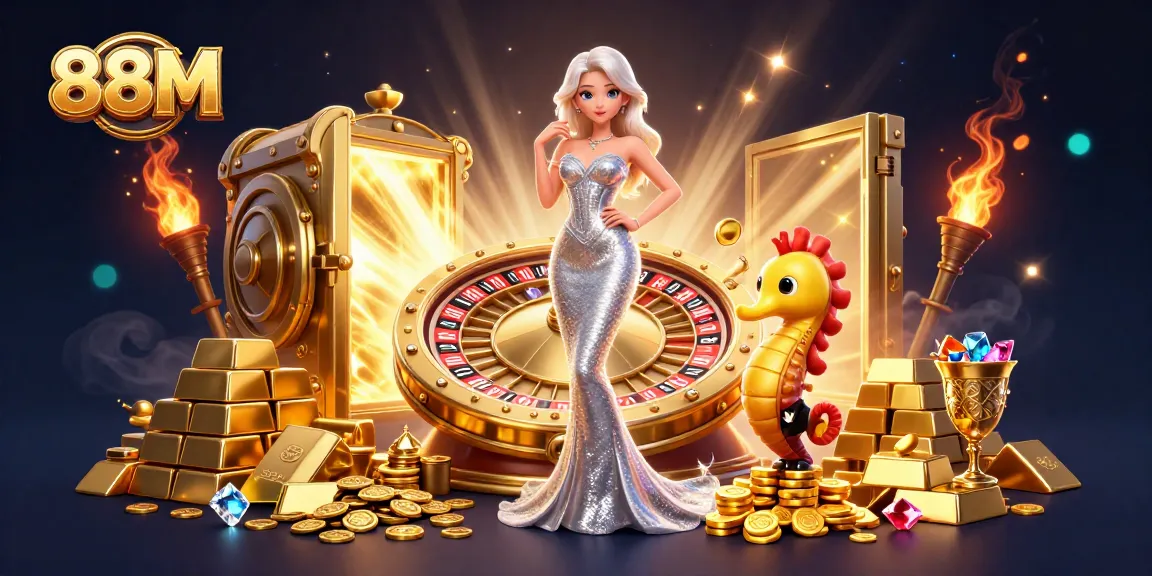 Spin the 88M roulette wheel with elegance and fortune, surrounded by treasures and excitement.