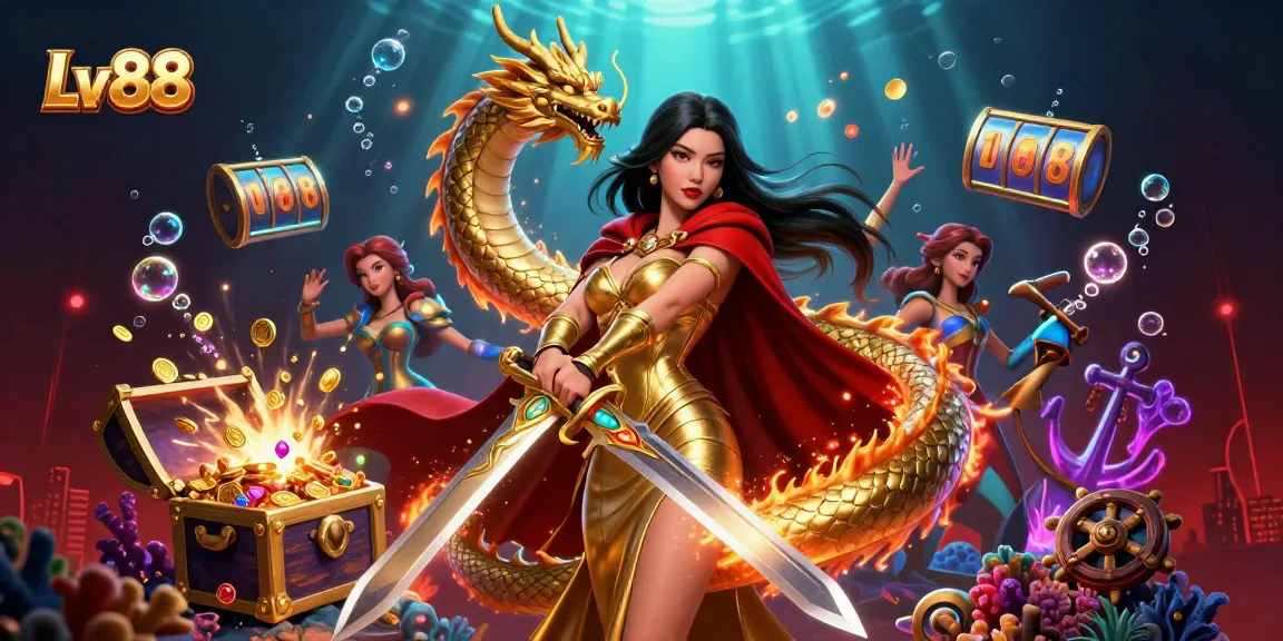 Win exciting jackpots at Lv88 with vibrant games and stunning visuals in this detailed gaming scene.