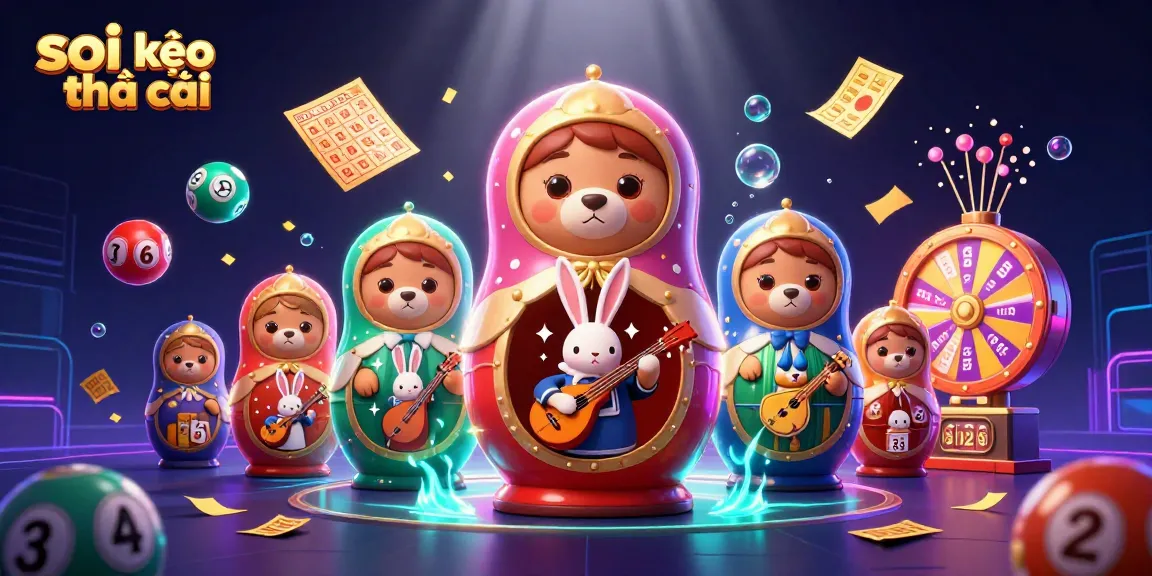 Engage with "soi kèo nhà cái" through a vibrant 3D casino scene featuring colorful lottery elements