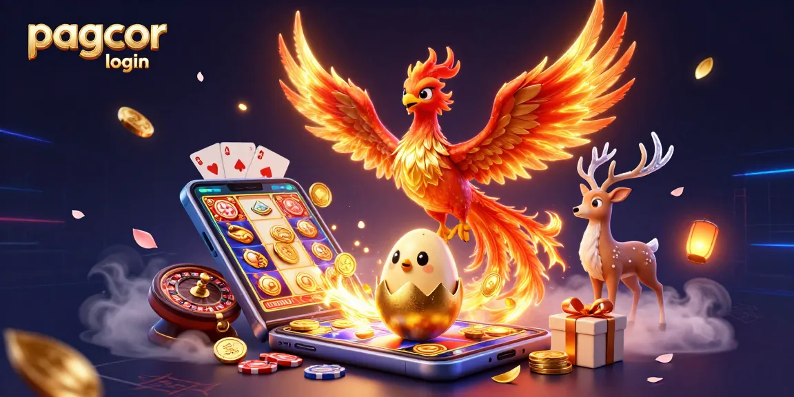 Engage with pagcor login to enjoy thrilling casino games illustrated by a fiery phoenix and mystical stag.