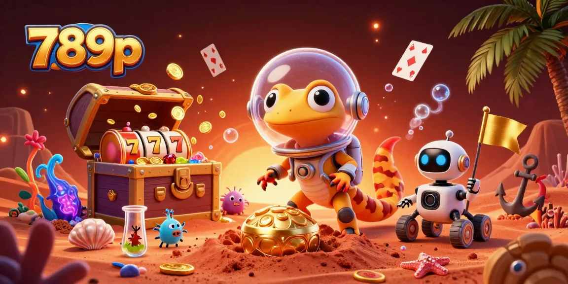 Gameplay action featuring 789p's Martian gecko discovering a golden casino, enhanced by vibrant 3D elements.