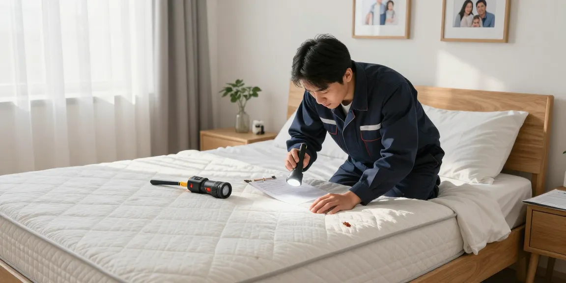 Professional bed bug treatment inspection in a serene bedroom, highlighting safety and thoroughness for effective pest control.