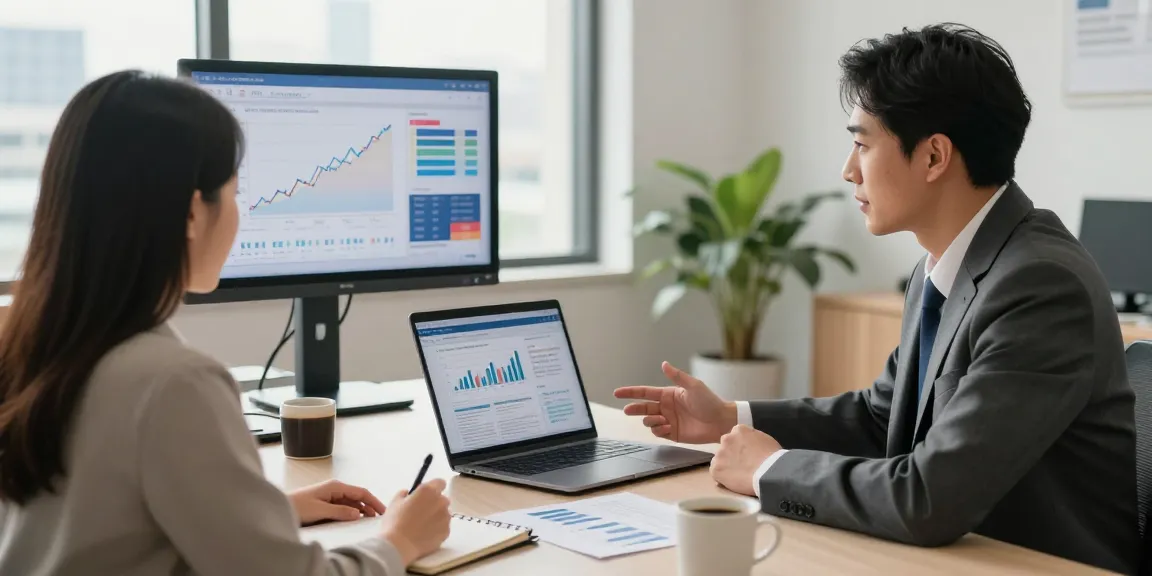 Financial advisor explaining asset protection strategies to client in modern office environment.