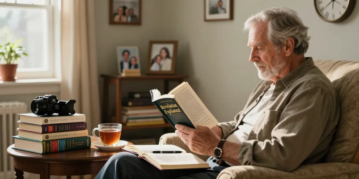 Engaging scene of a reader exploring Revelation-Explained in a cozy living room, embodying the journey of understanding scripture.