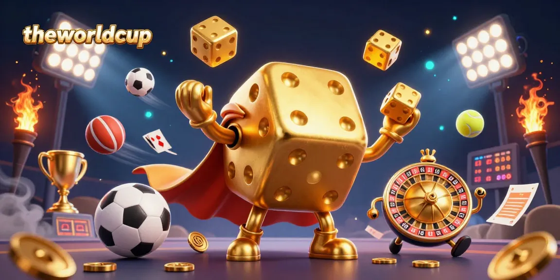 The World Cup scene features golden dice, sports balls, and dynamic gambling elements for enthusiasts.